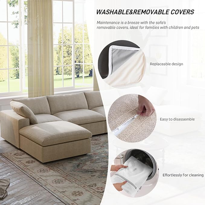 Cloud Modular Sectional Sofa Couch, 120.45" Convertible Couches 3 Seater Sofa