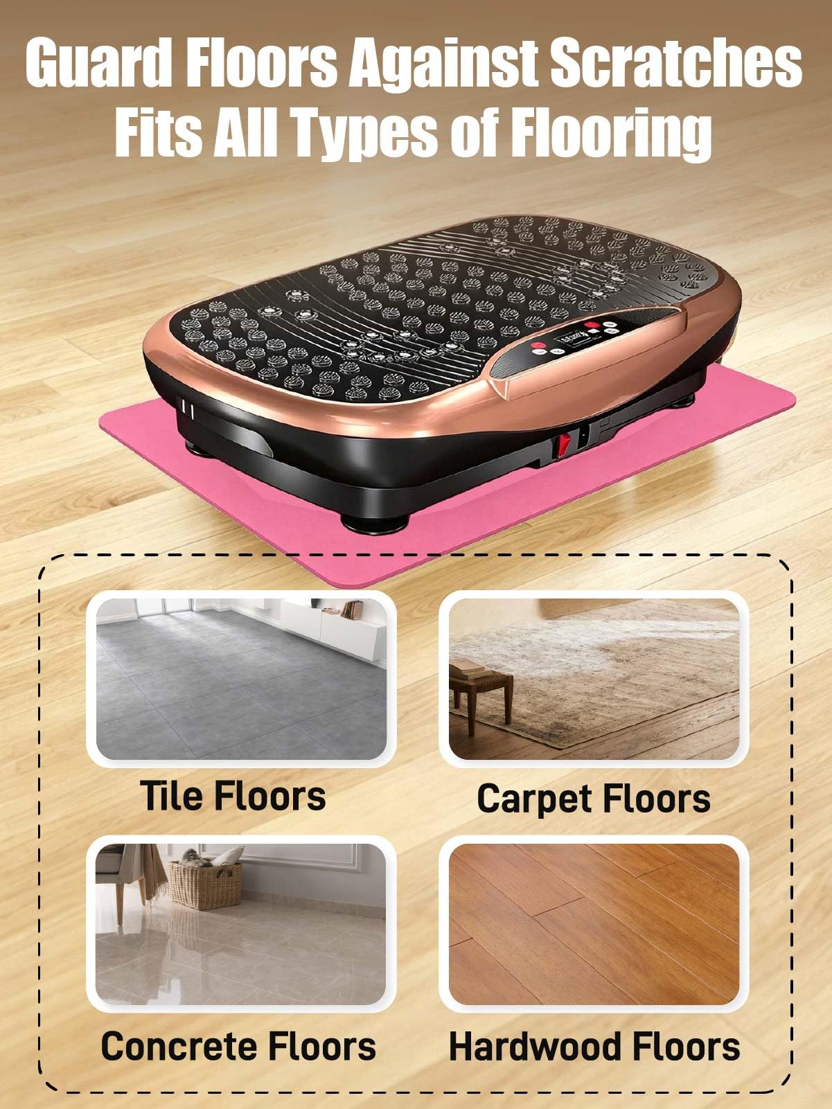 Pink Non-Slip Anti Vibration Mat for Vibration Plate Machine, Noise Reducing Floor Carpet Protector Pad & Exercise Accessory for Most Vibration Platform Machines (Only 1PC Pink Mat)