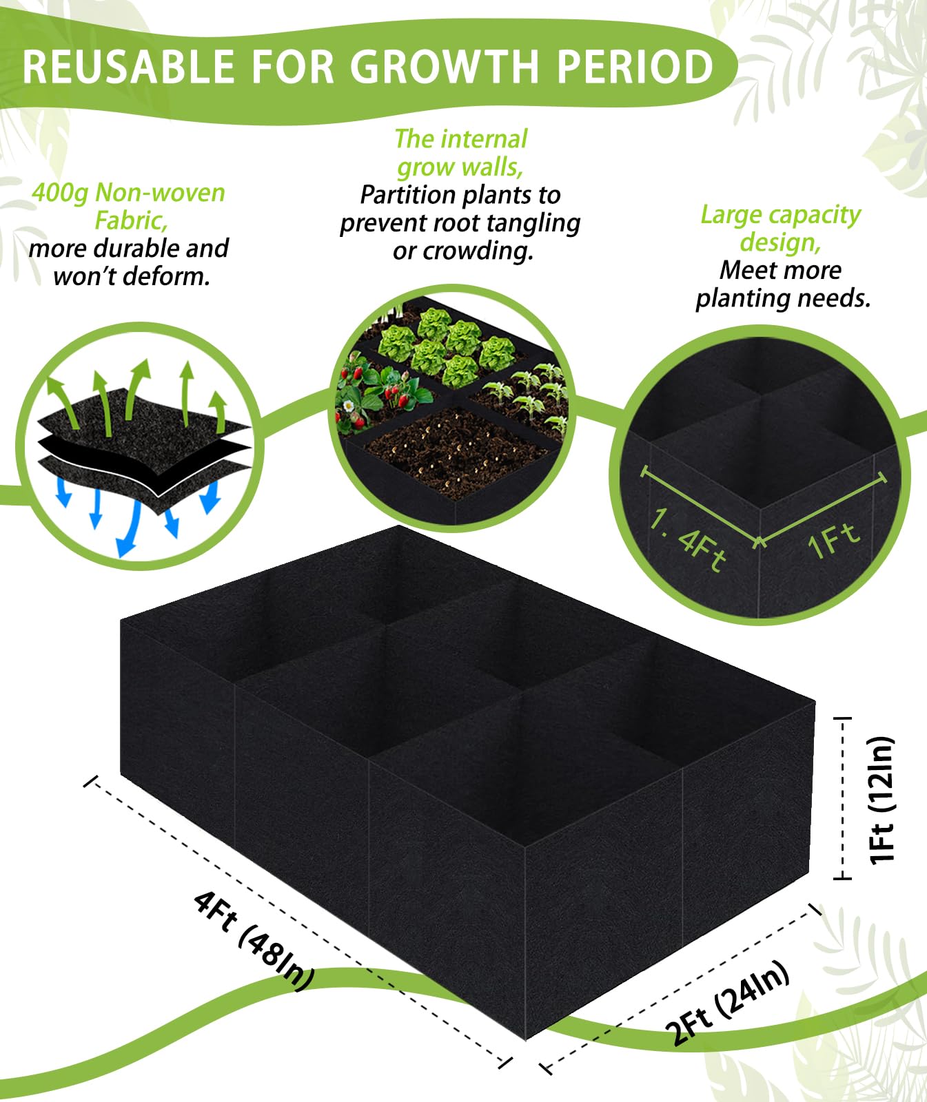 Linksandt Grow Bags, Fabric Raised Garden Bed for Vegetable Herbs Gardening, 57 Gallon Fabric Planting Bags Pots Indoor Outdoor, 4x2x1ft