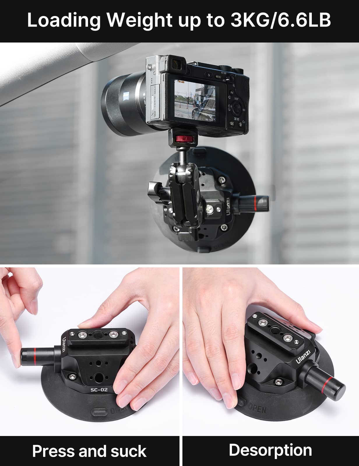 Ulanzi SC-02 Heavy-Duty Suction Cup Mount for Camera/Accessory (4.5"), Pump-actived Vacuum Camera Suction Cup Mount for Action Cameras w Quick Release NATO Magic Arm Car Boat Windshield Window Mount