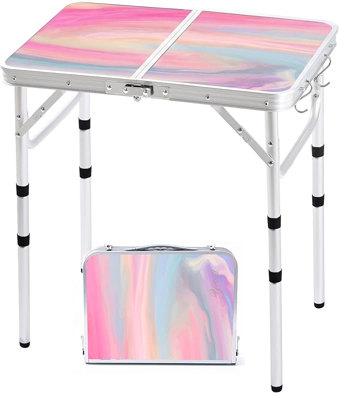 Yriuat Folding Camping Table 2ft Portable Picnic Table Adjustable Height Small