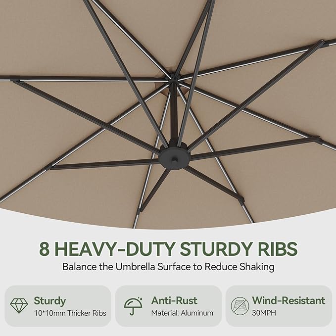 Aoxun 11 FT Cantilever Umbrella with Base Included, Patio Large Aluminum Offset Umbrella Windproof with 360°Rotation, Heavy Duty Frame for Outdoor, Pool, Deck and Garden