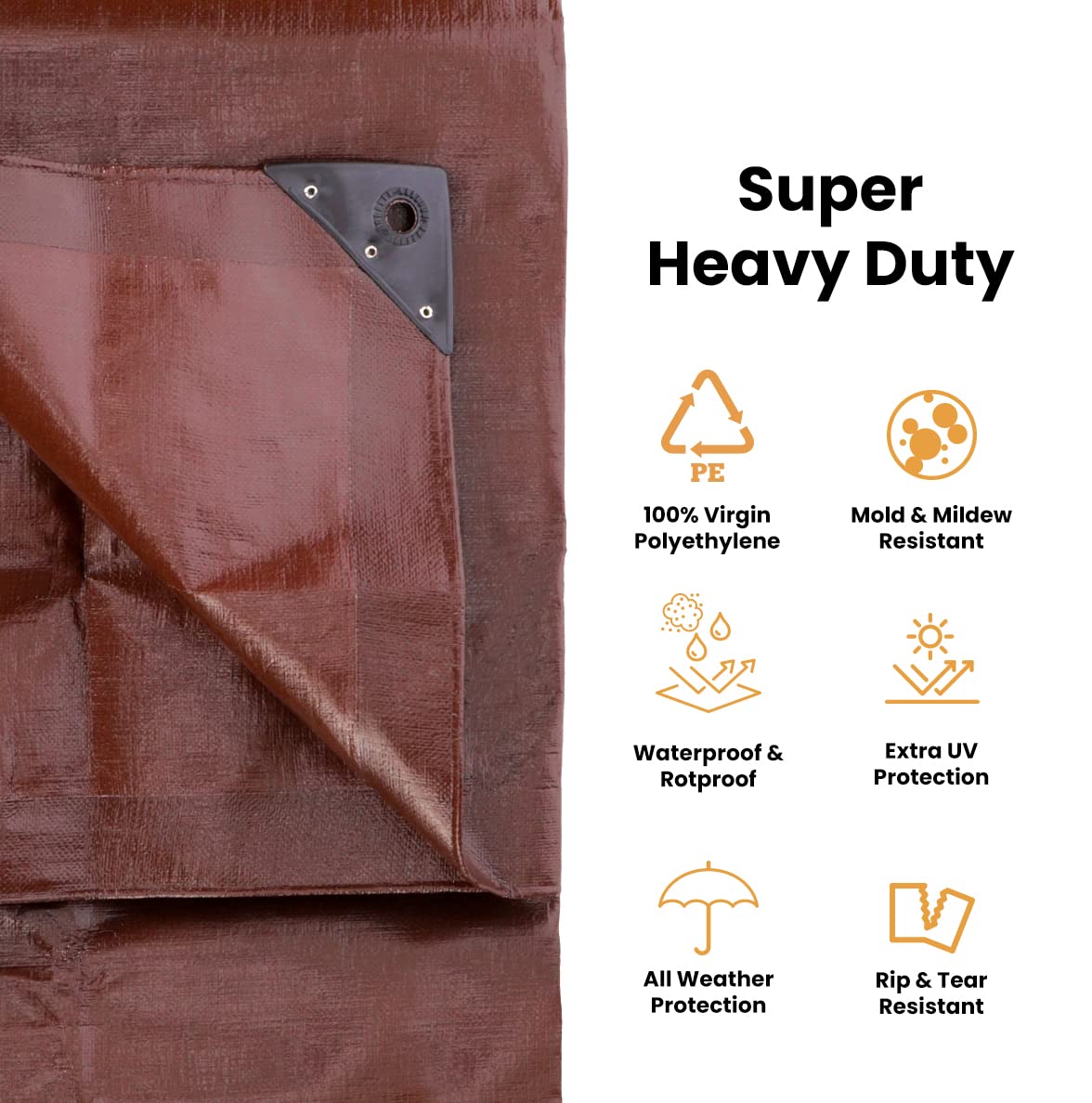 WHITEDUCK Super Heavy Duty Poly Tarp Cover 16 Mil & 10 Mil with Grommets and Reinforced Edges (Brown, White & Silver Black) (Brown- 16 Mil, 30' x 30')