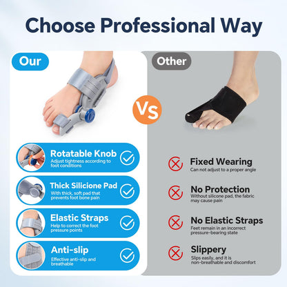 2 Pack Bunion Corrector for Men Women, Toe Splints for Straightening, Adjustable Knob Toe Splint with Silicone Pads, Big Toe Straightener Corrector, Bunion Relief Brace with Dual Toe Straps, Night & Day Use