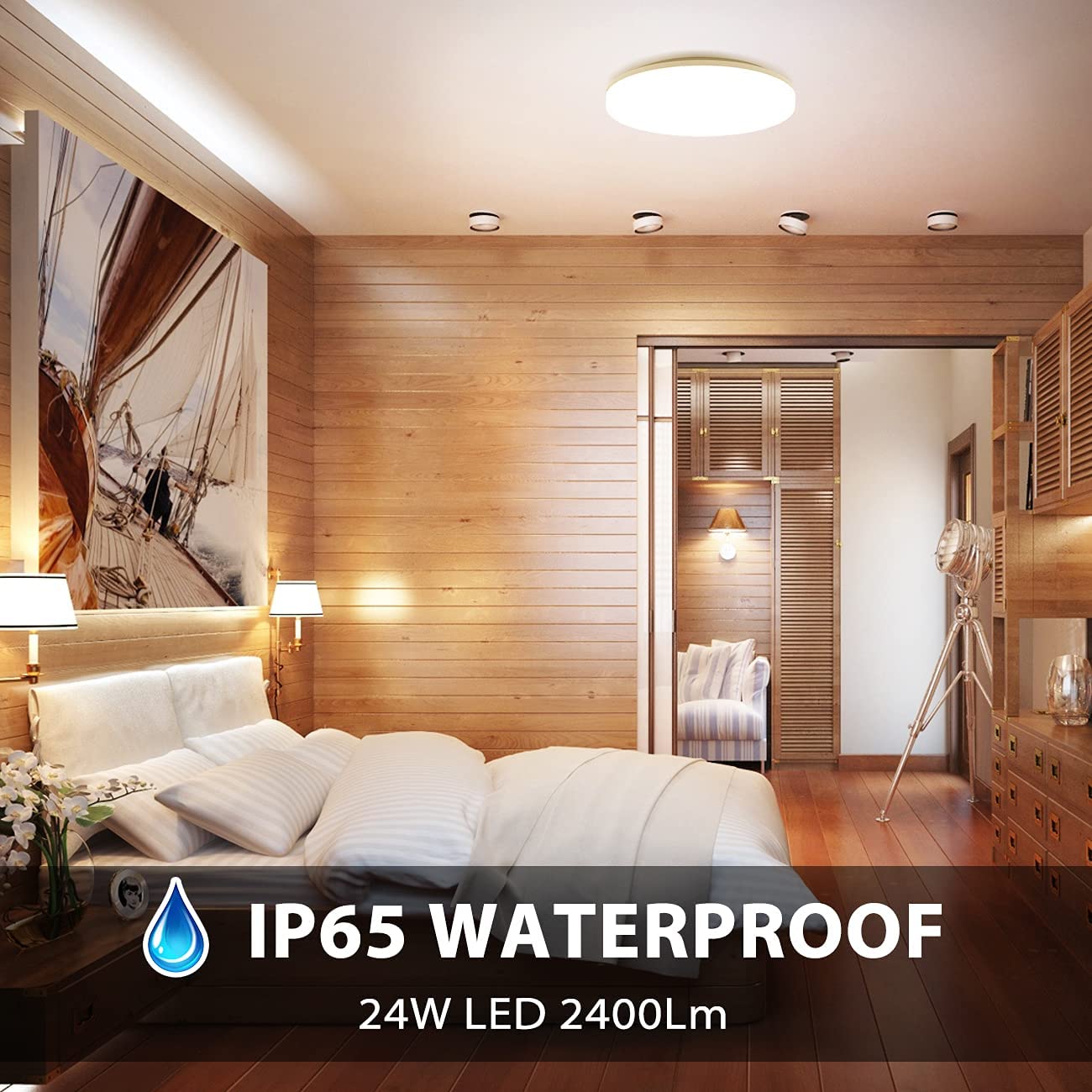 LVWIT 24W Round Bathroom LED Ceiling Light, IP65 Waterproof Ceiling Light,2400LM 4000K Natural White, Flush Ceiling Lights for Kitchen Living Room Bedroom and Hallway(330 * 50mm)