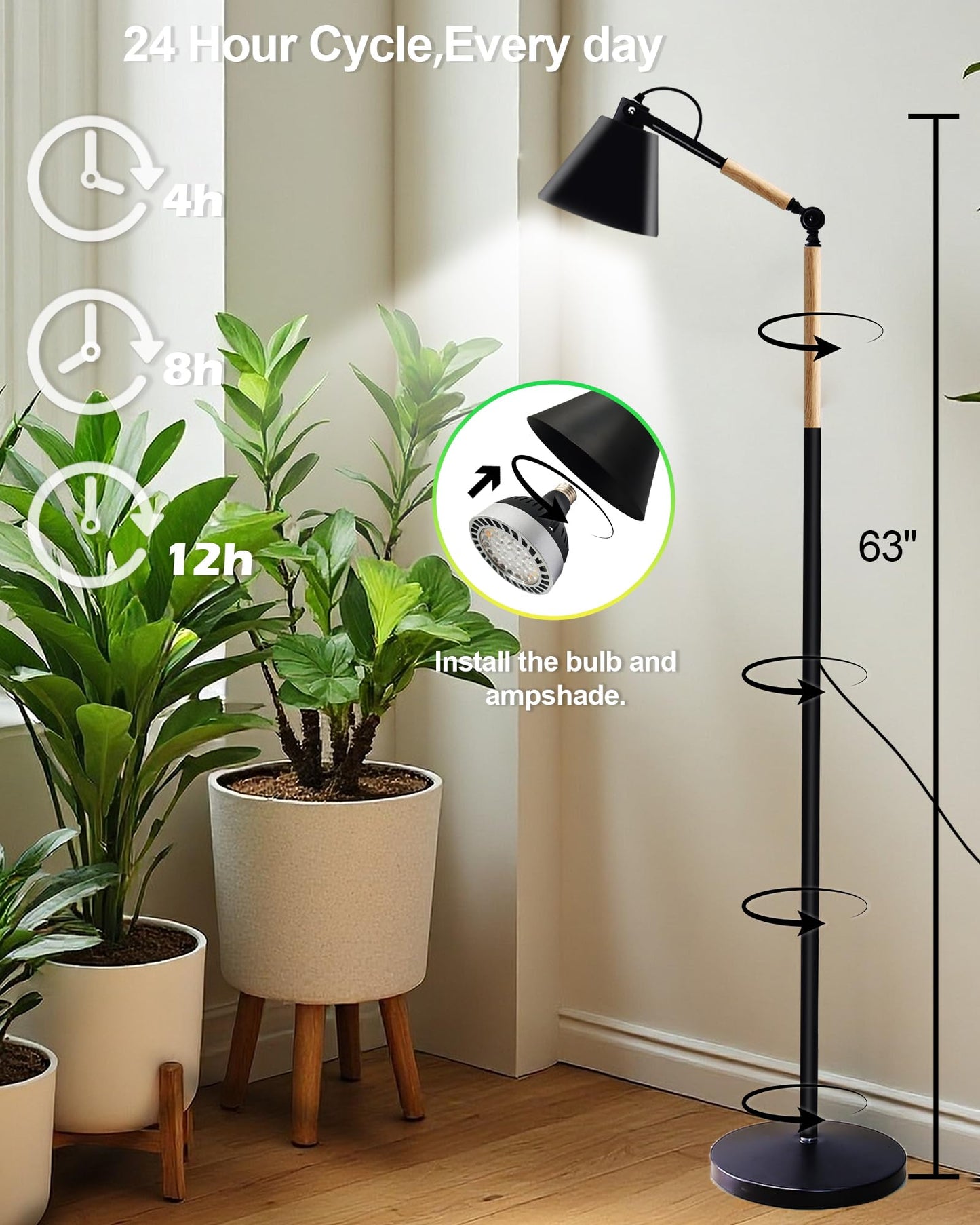 Arikashin Standing Plant Grow Light, LED Growing Light Full Spectrum for Indoor Plants，4/8/12H Timer, Flow Grow Light for Tall Large Indoor Plants