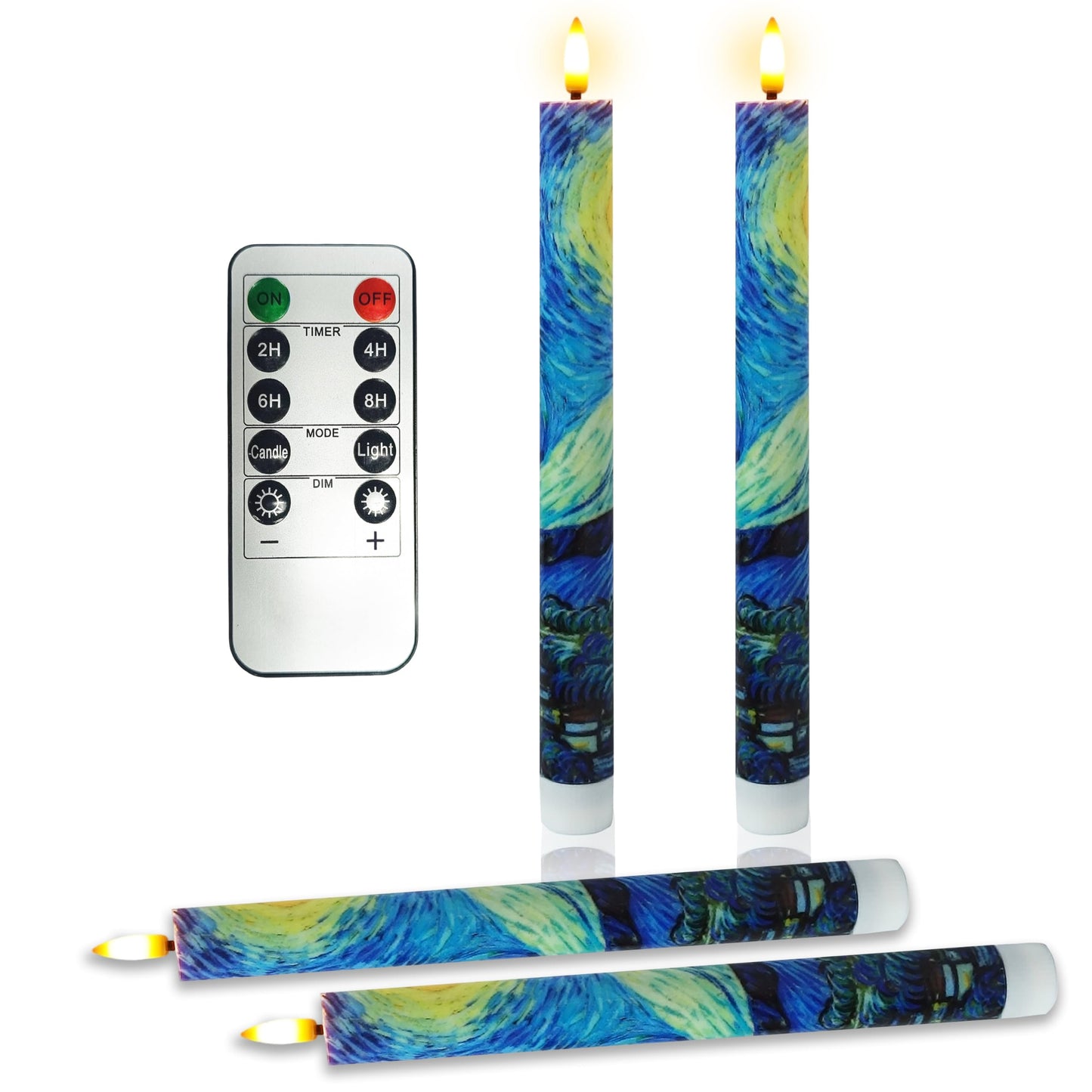 SEUCRWAX 10 Inch Flameless Taper Candles,LED Candlesticks Battery Operated with 10-Key Remote and Timer,4p Flame Lights for Wedding Decoration Party(Starry Sky)