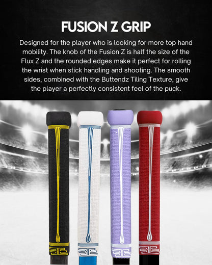 Buttendz Fusion Z Hockey Stick Replacement Grip - Reusable Design, Small Knob Player Grip for Top Hand Mobility, Fits All Stick Sizes (Black, Fire Drip)