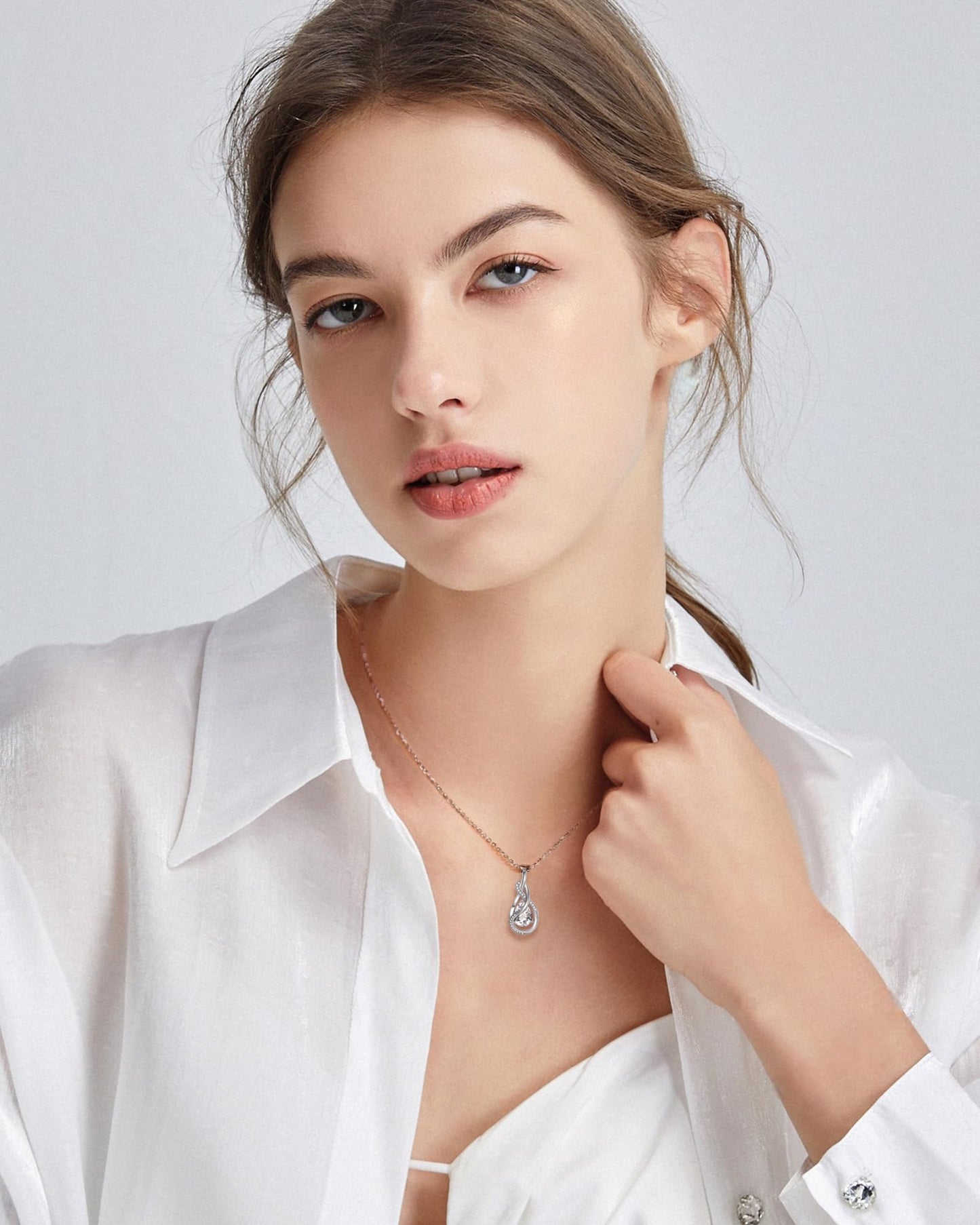 FANCIME Simulated Diamond Necklace April Birthstone Necklace Cubic Zirconia 925 Sterling Silver Infinity Knot Pendant Jewelry Anniversary Birthday Mothers Day Gifts for Women Mom