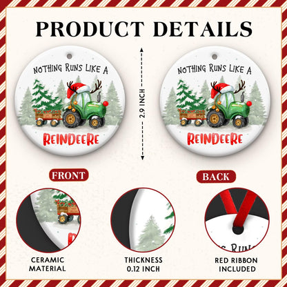 KILYHOME Funny Tractor Reindeer Christmas Ornament – “Nothing Runs Like Reindeere” Farmhouse Rustic Holiday Decor, Keepsakes & Gifts for Deer Lovers – Christmas Tree Decoration, Xmas Gift for Farmers