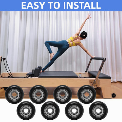 stufool 8 Pcs Pilates Reformer Machine Wheels Compatible with Aero Pilates Reformer, Pilates Machine Wheels, Smooth and Quiet Glide, Easy to Install