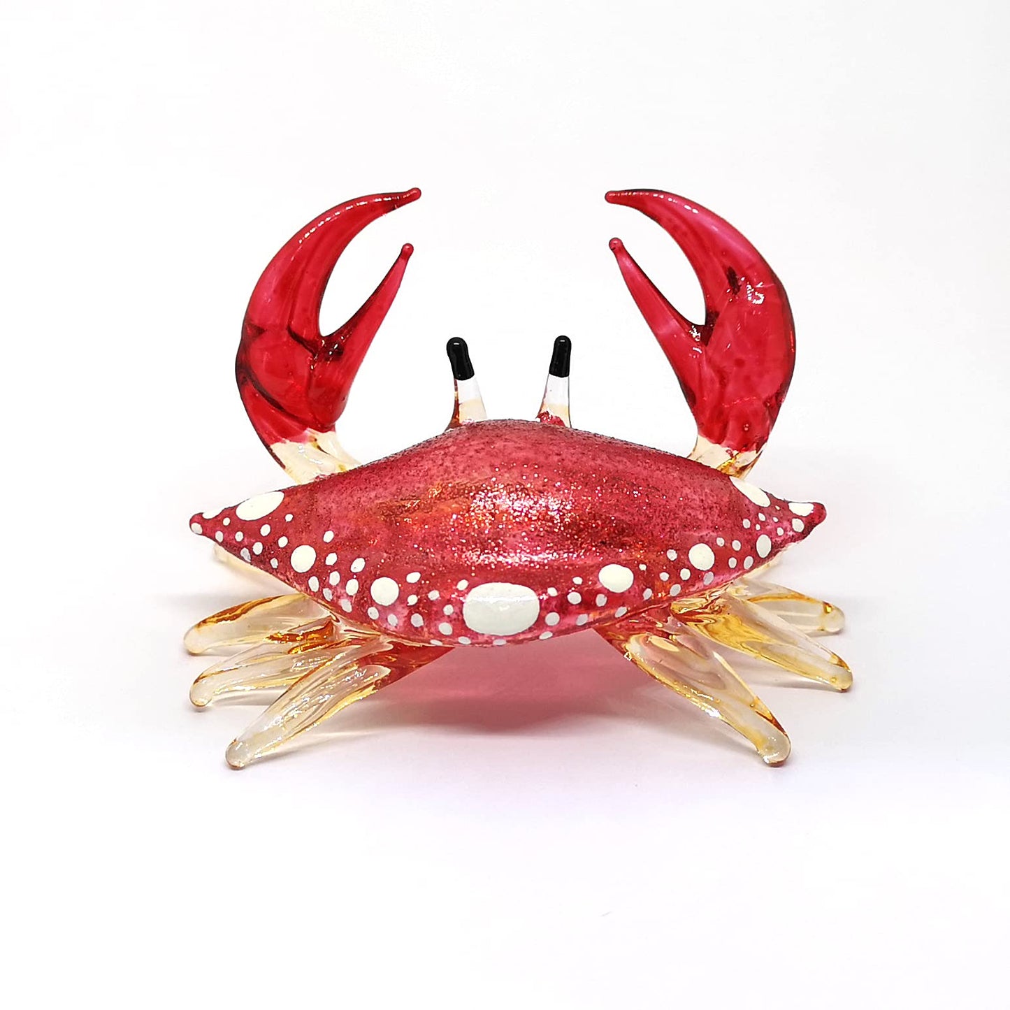 ZOOCRAFT Glass Crab Figurine Red Hand Blown Painted Art Miniature Coastal Style Gift Home Decoration,1.7 x 2.5 x 1.4 inches.