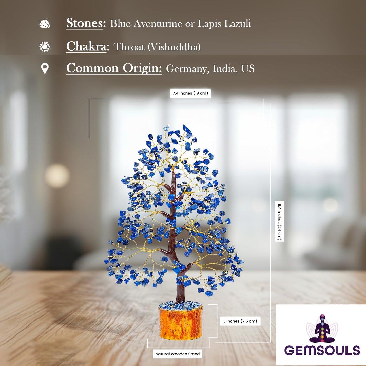 GEMSOULS Blue Crystal Tree of Life I Amethyst Healing Crystal Trees for Home and Office I Handmade, Money Bonsai Crystal Trees for Positive Energy, Good Luck, Christmas Decoration & Birthday Gifts