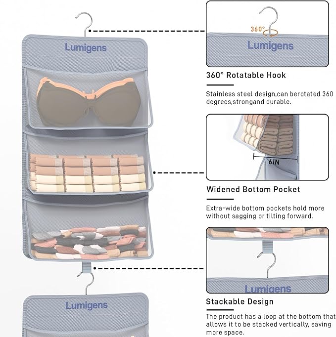 Sock & Underwear Storage Organizer, Hanging Closet Organizer
