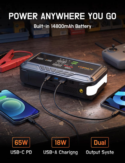 Jump Starter with Air Compressor, 8000A 160 PSI Portable Car Battery Jump Starter with LCD Display, 65W USB-C Fast Charging, All-in-One Emergency Jump Box for All Gas 14L Diesel