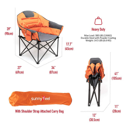 SUNNYFEEL Oversized Camping Chair Heavy Duty 500 LBS Portable Folding Chairs Orange Large Sofa Chair for Beach, Trip, Picnic, Lawn, Outdoor Camp Chair for Adults & Carry Bag