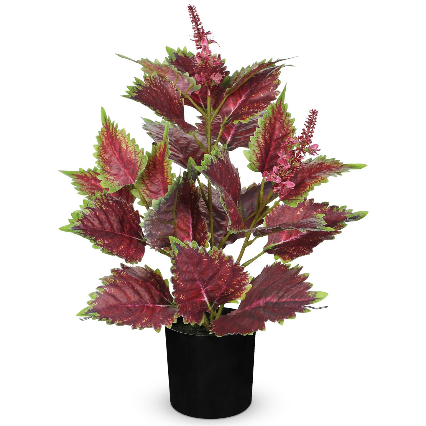 Artificial Plants Indoor with Pot 16.9" Faux Potted Perilla Plants Indoor Decorative Silk Greenery in Black Pot for Farmhouse Home Bathroom Living Room Office Table Shelf Decor