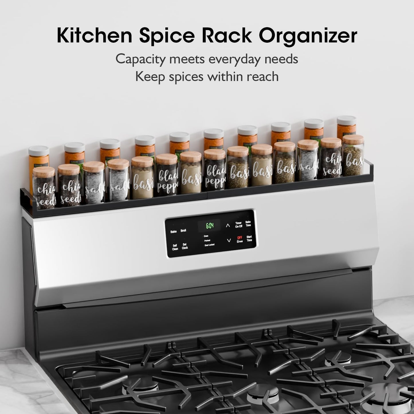 Bumusty 4X Strong Magnetic, 30" Adjustable Low Profile Oven Shelf Spice Rack Over the Stove, Seasoning Organizer Kitchen Shelves, Matte Black size Low Profile