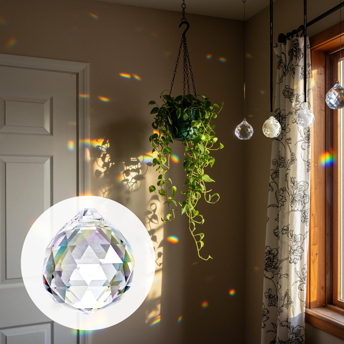 Afcabakila 48 Pcs Clear Crystal Ball Prism 20mm Chandeliers Prism Sun Shine Catcher Christmas Crystal Ornaments Rainbow Pendants Maker, Crystals Ball for Window Hanging, Garden Decor, and Gift Making