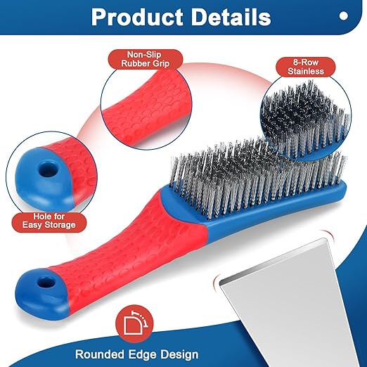 4-Pack Heavy Duty Wire Brush and Scraper Set, 3 Stainless Steel Scratch Brushes