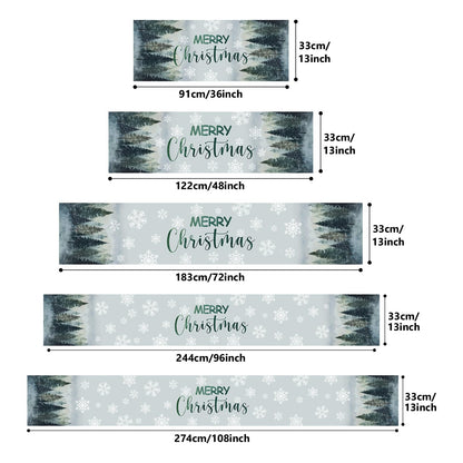 VIV CHERBL Christmas Table Runner with Snowy Forests, Merry Christmas Text & Snowflakes, Table Decoration for Dining Party and Home Decor,72x13 inches