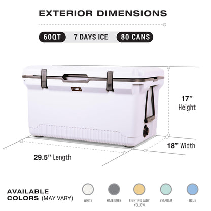 ENGEL 60 QT Ultra-Light Injection Molded Cooler - Ice Chest Keeps Ice up to 7 Days - Large Cooler Includes Wire Basket, Divider and Built-in Bottle Opener - Gray with Dark Grey Interior (Haze Grey)