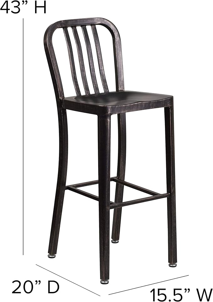 Flash Furniture Gael Commercial Grade 2 Pack 30" High Black-Antique Gold Metal