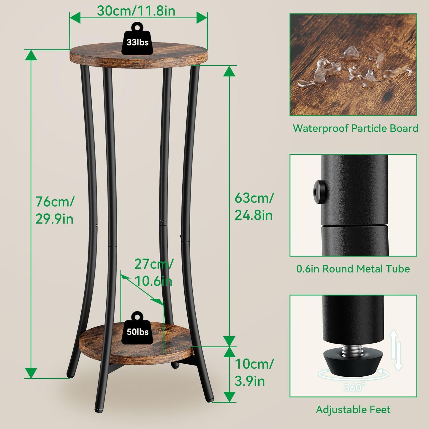 IBUYKE 30 Inch Tall Plant Stand Indoor, 2 Tier Wood Corner Plant Stand, Modern Round Plant Shelf Flower Stand for Living Room Patio Balcony Garden, Rustic Brown TMJ074H
