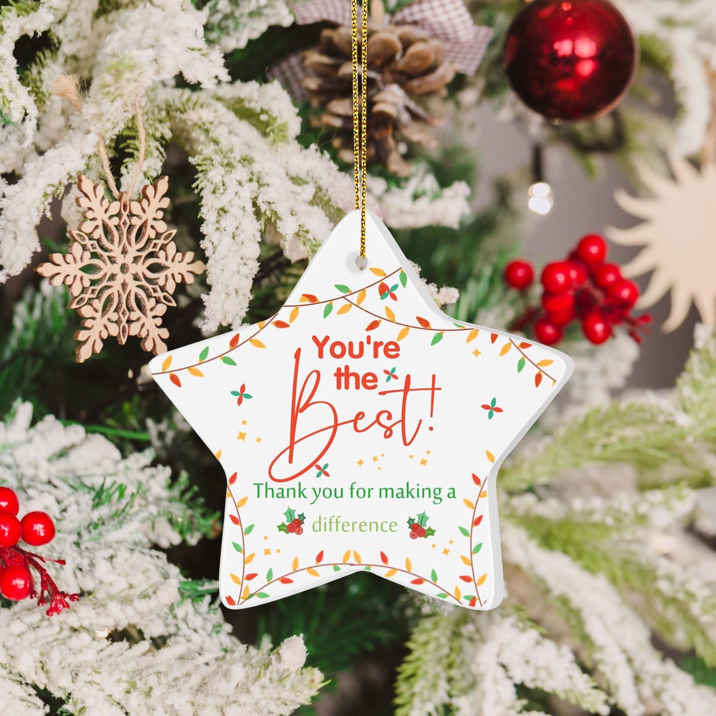 Tioncy 10 Pcs Christmas Thank You Ornament Gifts for Coworkers Employee Appreciation Gifts Thank You for Being Awesome Star Hanging Plaque for Teacher Friend Office Xmas Tree Decoration (Ceramic)