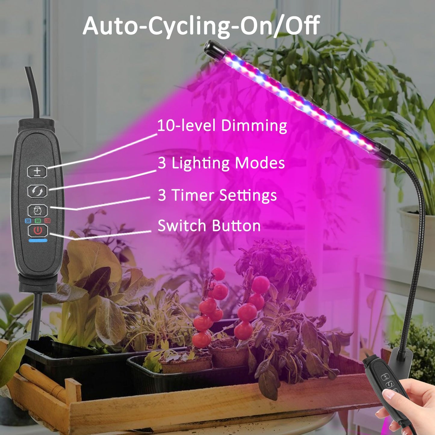 SupreTop Clip On Grow Light for Indoor Plants,Full Spectrum Led Plant Grow Lights with Auto-Timer, Plant Growing Lamp for Seed Starting,Houseplants, Bonsai, Pot Plant (1-Lamp)