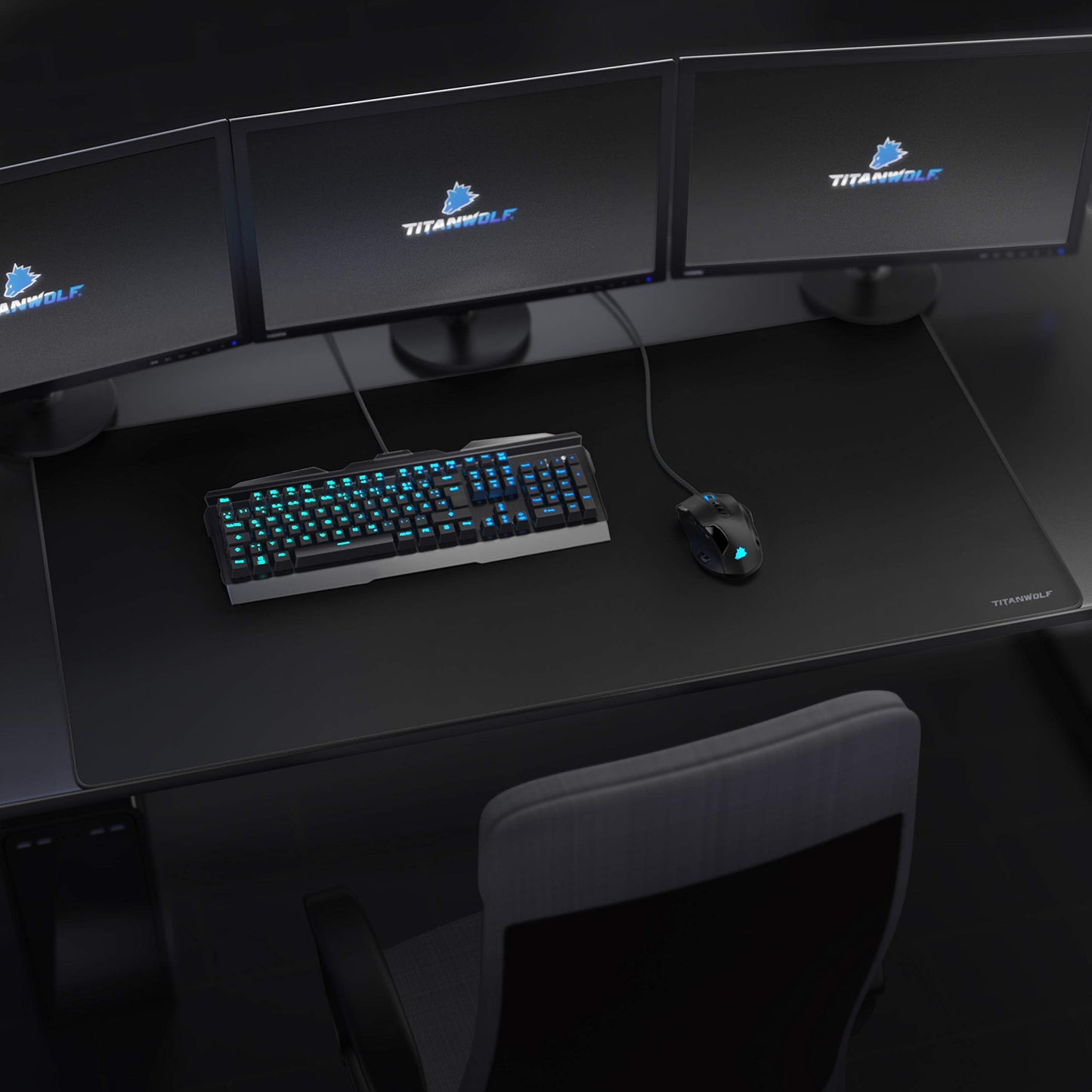 TITANWOLF - Extra Large Gaming Mouse Mat 1200x600mm Oversize - XXL Mouse Pad with motif - Desk Pad XXXL Extended – For Precision and Speed - Non-Slip Rubber Base – For Mouse and Keyboard - Black