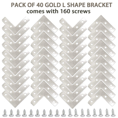 Joyangy 40 Pack Silver L Corner Brackets, 1.5x1.5inch Small Decorative Iron Corner Braces for Wood, Metal Flat Bracket Braces for Furniture, Shelf Support, Home and DIY Projects