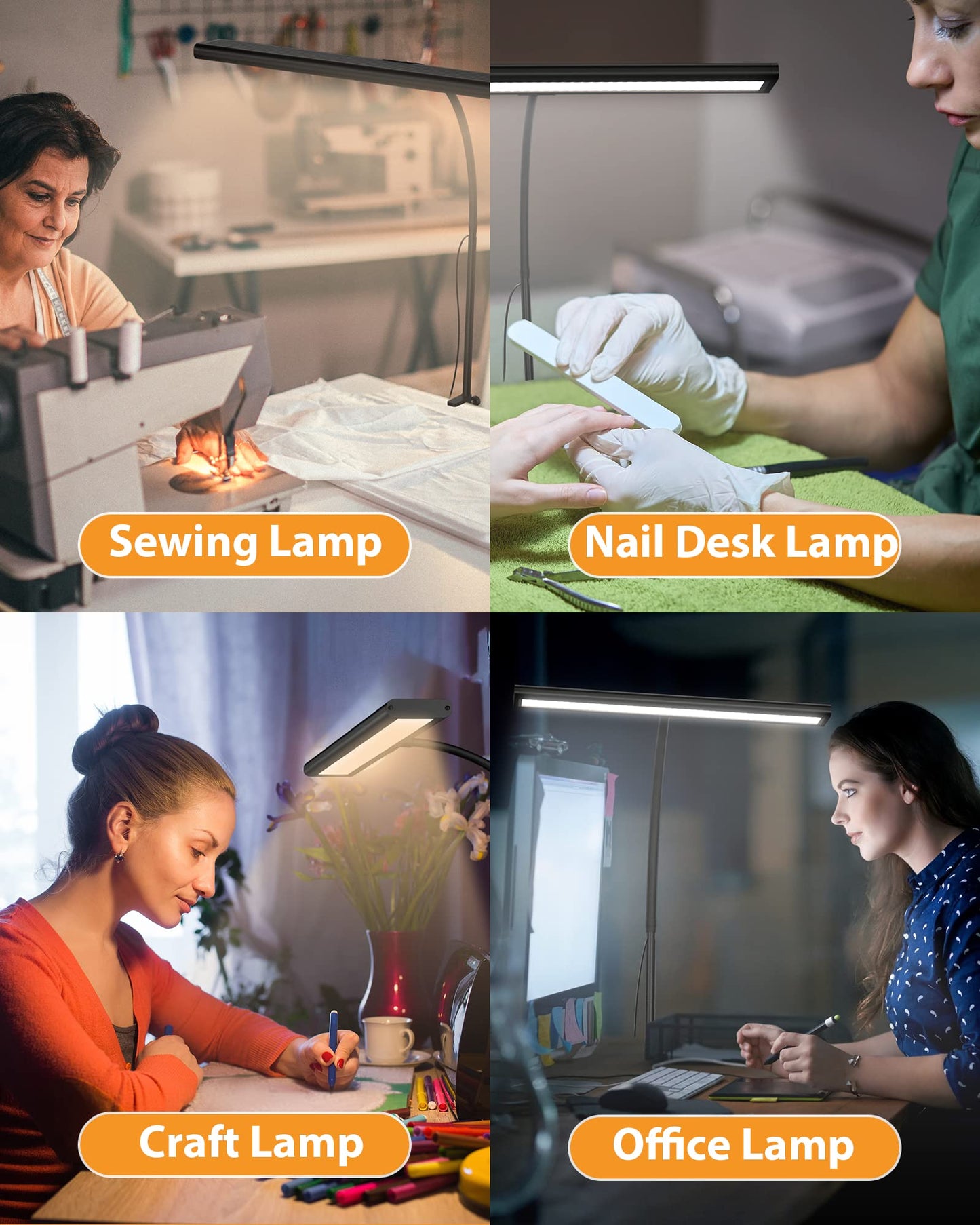 iFalarila 2024 Version 160 LED Desk Lamp - Super Bright Dimmable Clamp Lamp for Home Office with 3 Colour Temperatures and 10 Brightness Levels, Office Lamp with 10W USB Adapter