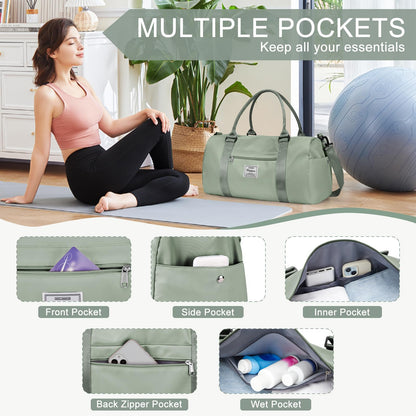 Gym Bags for Women Men with Shoes Compartment,Sports Duffle Bags Personal item travel Duffel Tote Bag Small Carry on Weekender Overnight Bag Workout Dance Bags Hospital Holdalls Grey Green