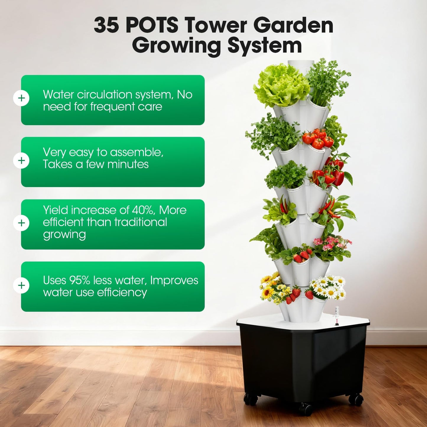 Vertical Hydroponic Tower Garden，35 Pods 7-Layer Indoor Outdoor Growing System with Smart Timer,3 Seed Starter Tray.Water Pump-BPA-Free Modular ，for Hydroponic Gardening Lovers Planting Vegetables