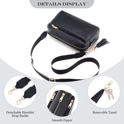 Roulens Small Crossbody Bag with 3 Zip Compartments,Vegan Leather Phone Bag for Women,Shoulder Bag with Adjustable and Removable Wide Strap