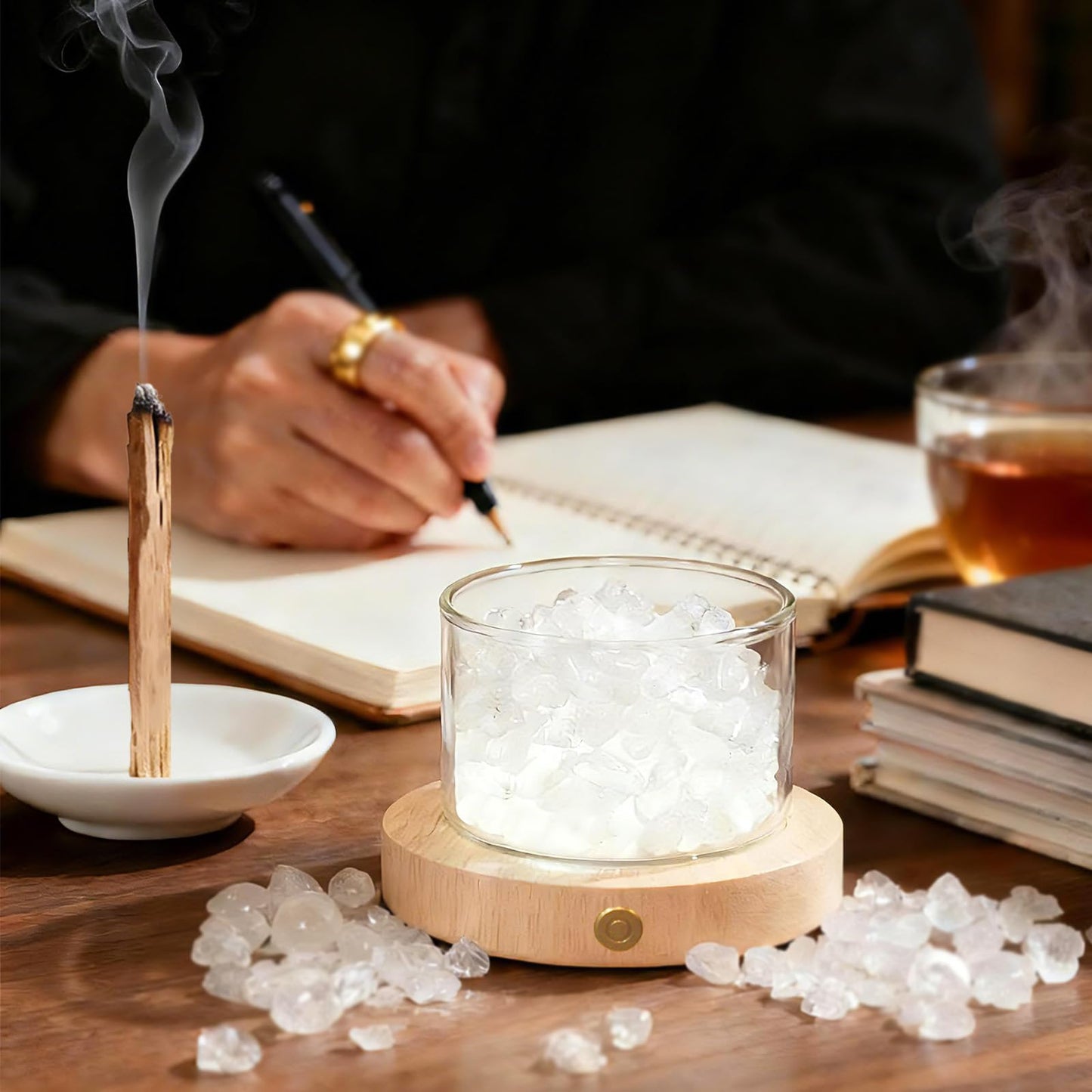 Lamptobe Quartz Crystals Lamp with Wooden Base & Palo Santo for Energy Cleansing, Spiritual Gift for Women, Chakra Light for Meditation Reiki Yoga Birthday Healing Crystals Home Office Decor Bedroom