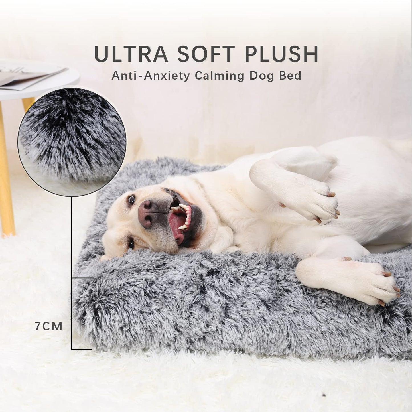 Jaspuriea Medium Dog Bed Washable Dog Crate Mattress Calming Fluffy Anti Anxiety Dog Beds Deluxe Plush Dog Mat with Anti-Slip Bottom,75x50x7cm