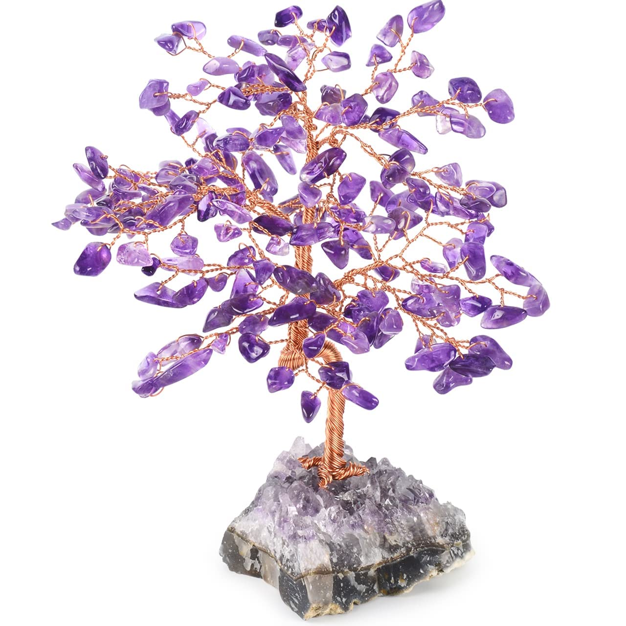 MASGEMES Handmade Chakra Gemstone Crystal Tree of Life,Natural Amethyst with Amethyst Cluster Base,Bonsai Feng Shui Decor Money Tree,Healing Crystals Positive Energy Gift Size 5.5"-6.3"
