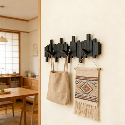 GAOWFEH Key Holder Wall Mount, Modern Coat Rack Wall Mount Black with 8 Reversible Magnetic Hooks, Coat Racks for Wall,Towel Hooks for Bathrooms,Black Piano Key Coat Rack