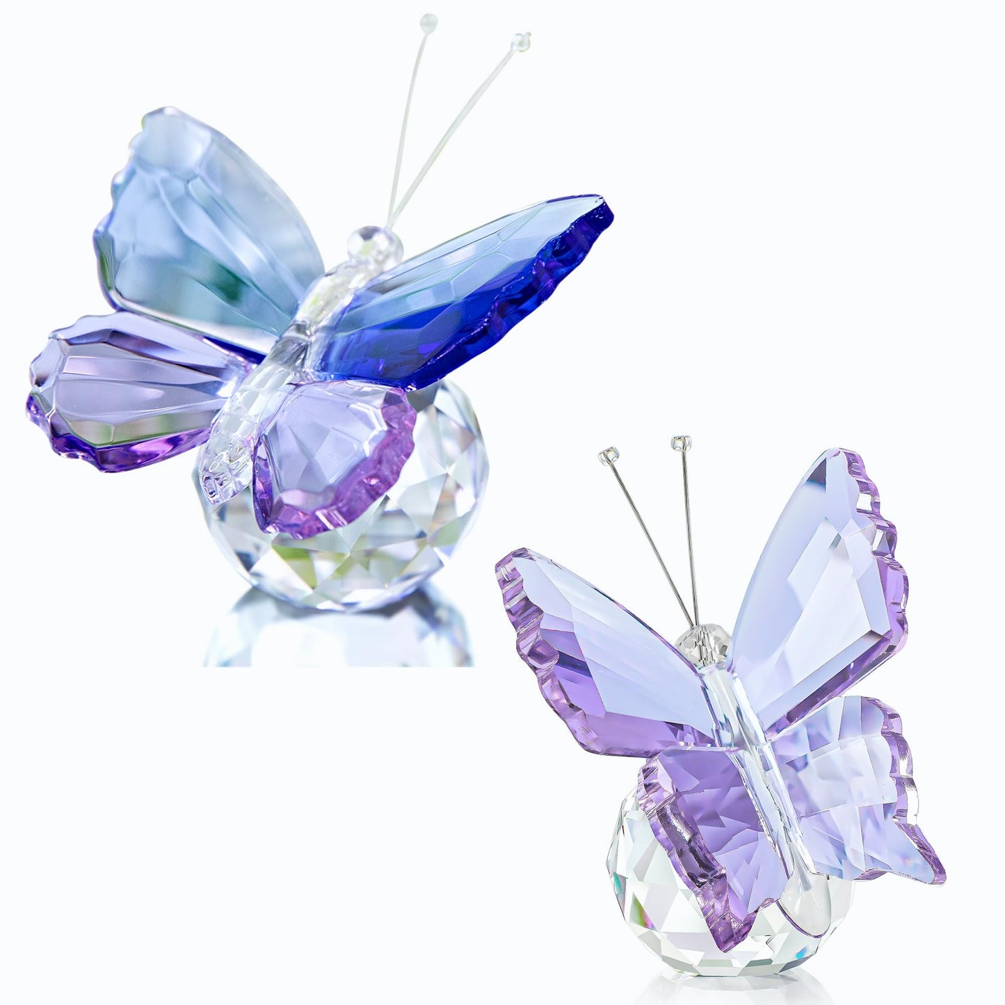 H&D HYALINE & DORA Crystal Cut Butterfly Animal Ornament and Purple Crystal Butterfly Figurine with Crystal Ball Base