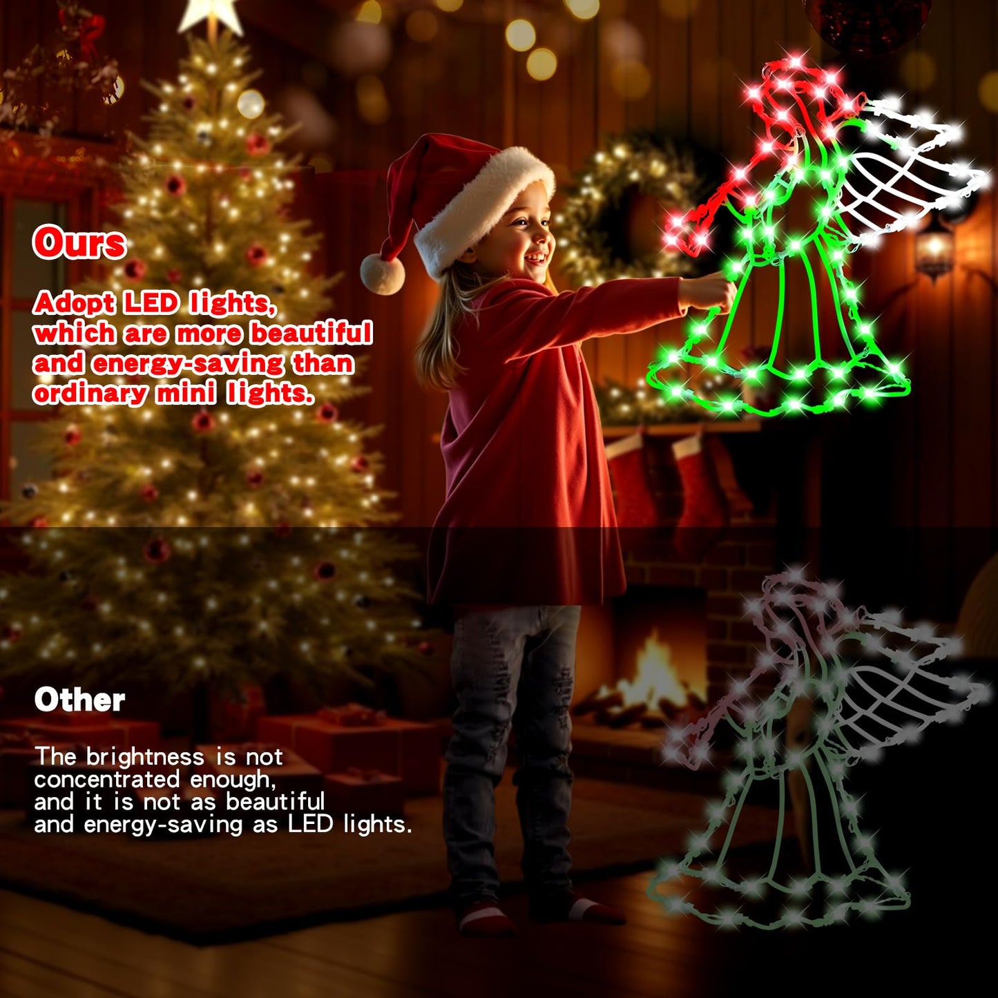 16" Christmas Window Silhouette LED Lights Decorations with Battery Powered, Pack of 2 Sign Lighted Wreath and angel Christmas Window Lights for Indoor Wall Door Glass Decor, window hanging lights