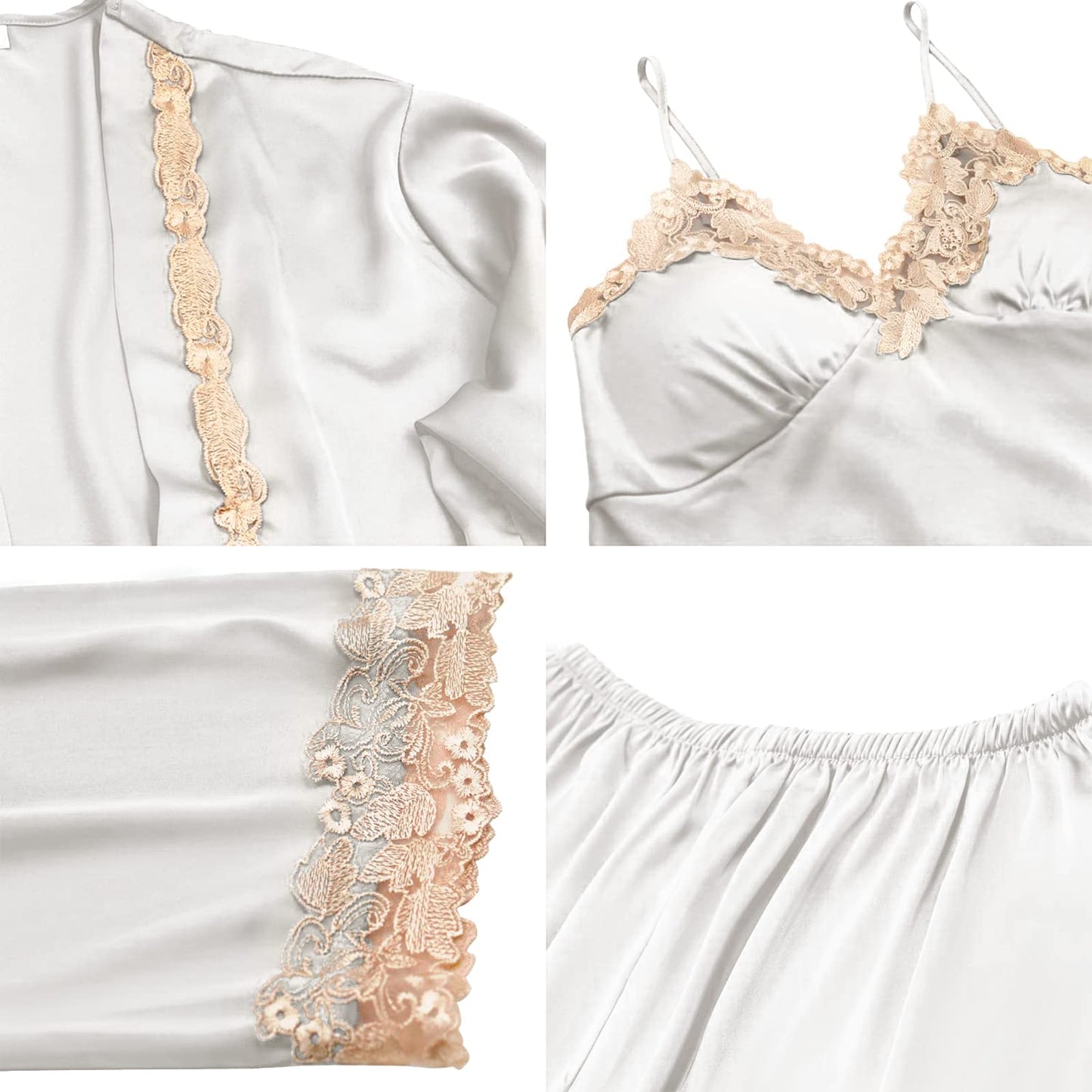 SAPJON Womens Pajama Sets 5PCS Silk Pajamas for women Cute Sleepwear Loungewear Satin Pajamas Sets for Women Soft