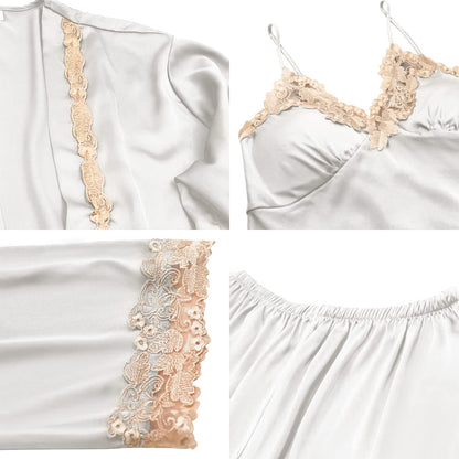 SAPJON Womens Pajama Sets 5PCS Silk Pajamas for women Cute Sleepwear Loungewear Satin Pajamas Sets for Women Soft