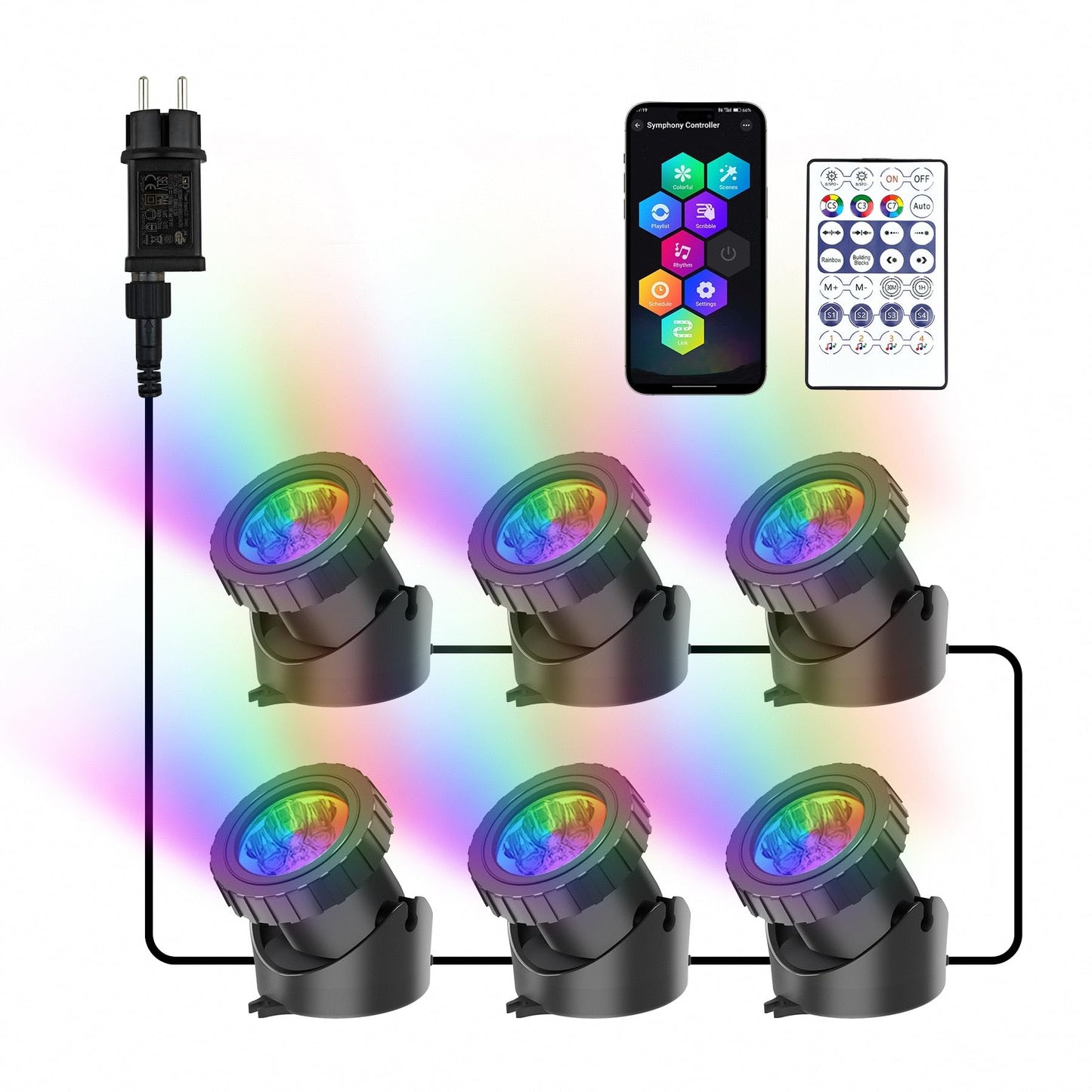 NATPOW Pond Lights Mains, Underwater Lights RGB with APP& Remote Control, Timer Aquarium Light, IP68, Multiple Scene Lighting, Submersible, for Aquarium, Garden, Yard, Pool, Fountain (6-in-1)
