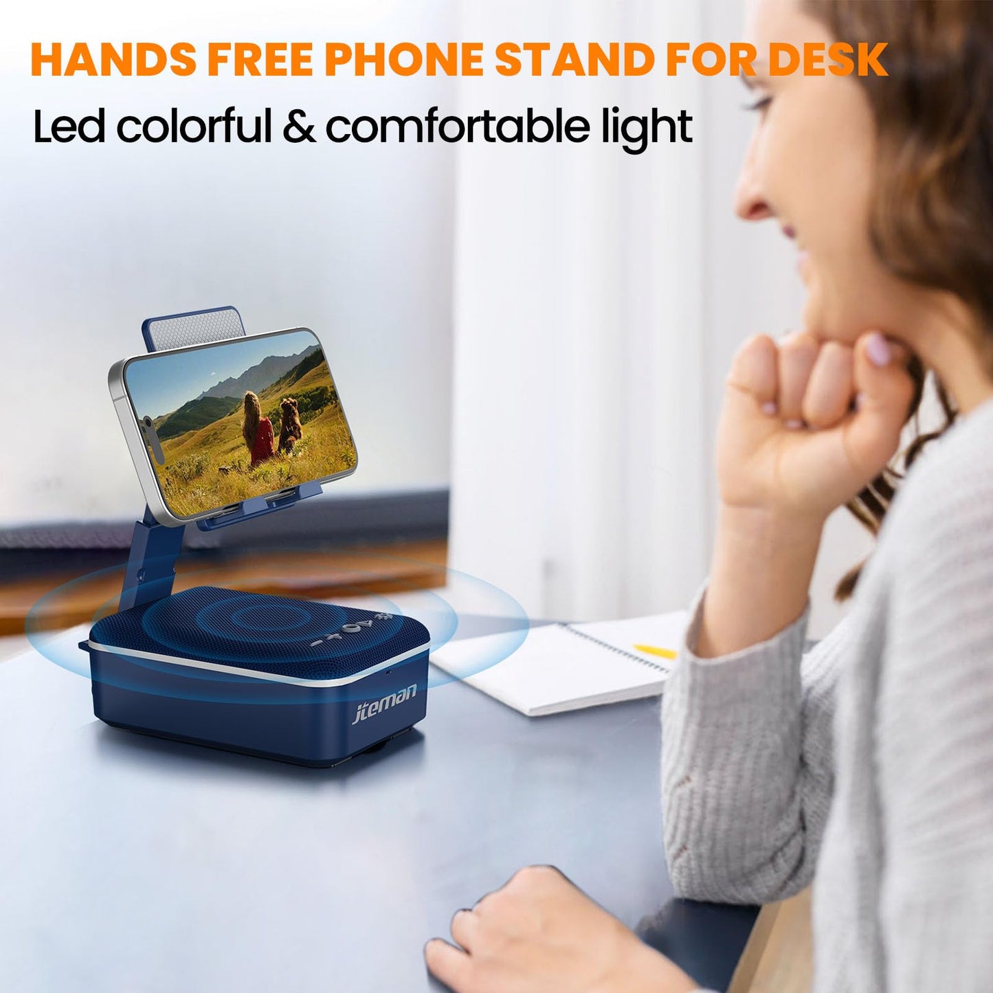 JTEMAN Gifts for Men Women,Cell Phone Stand with Bluetooth Speaker,LED Light,and Lanyard,Cool Tech Gadgets,Unique Birthday Gifts for Men Husband Mom Dad-Blue