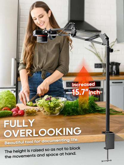 Overhead Camera Mount, Desk Camera Mount with Articulating Arm, 5lb Load Capacity, 360° Adjustable Stand for Phone/DSLR/Webcam, C-Clamp Tabletop Mount for Video Recording, YouTube, Live Streaming