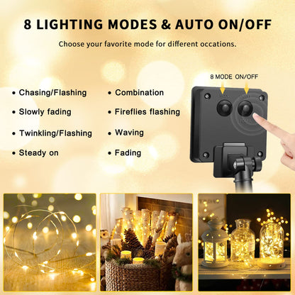 JMEXSUSS 4 Pack 100 LED Solar Fairy Lights, 33ft Warm White Solar String Lights Outdoor Waterproof, 8 Modes Copper Wire Solar Twinkle Lights for Garden Yard Tree Wedding