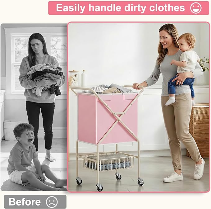 Convenient Laundry Basket with Wheels, Heavy Duty Dirty Clothes Laundry Hamper