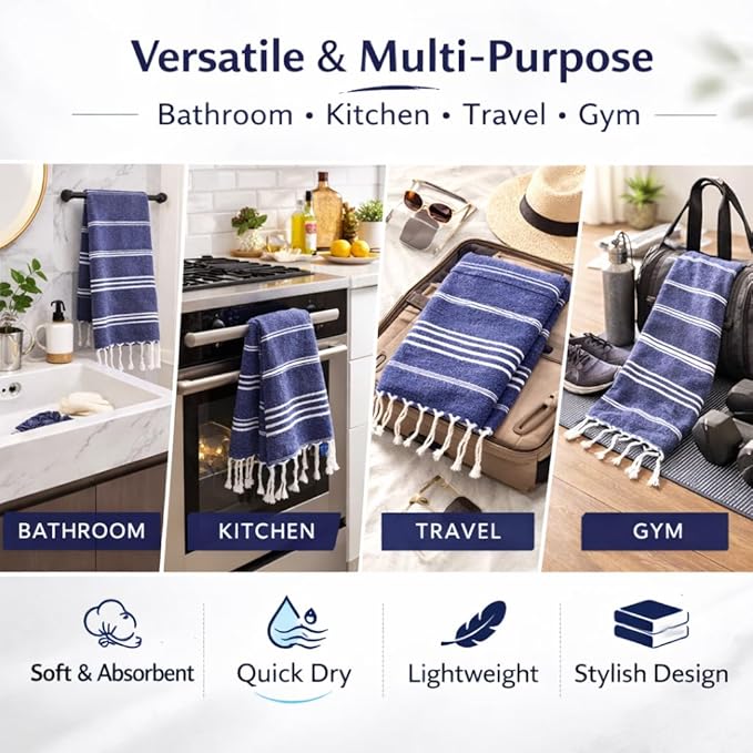 Clotho 4 Pack Navy Blue Turkish Hand Towels